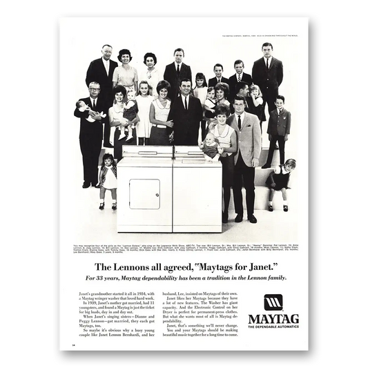 1967 Maytag Washer Dryer Lennons All Agreed Vintage Magazine Print Ad