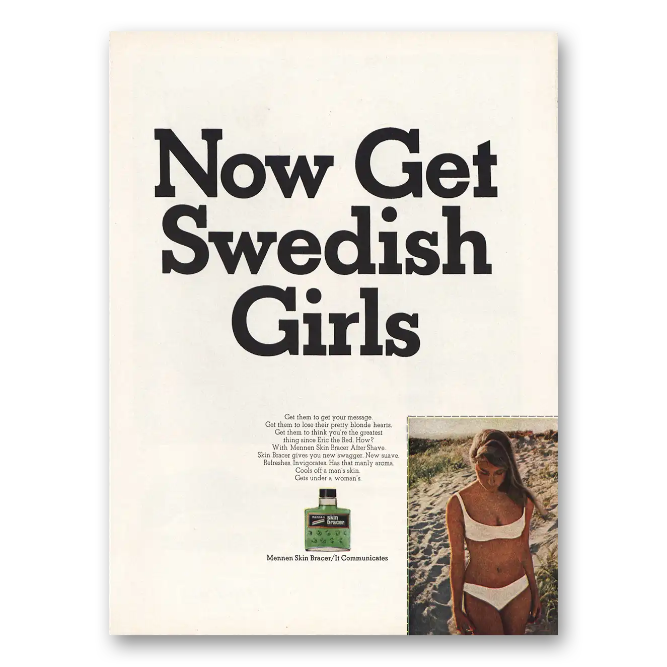 1967 Mennen Skin Bracer Now Get Swedish Girls Vintage Magazine Print Ad