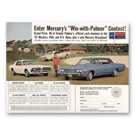 1967 Mercury Brougham Win Arnold Palmers Prize Money Vintage Magazine Print Ad