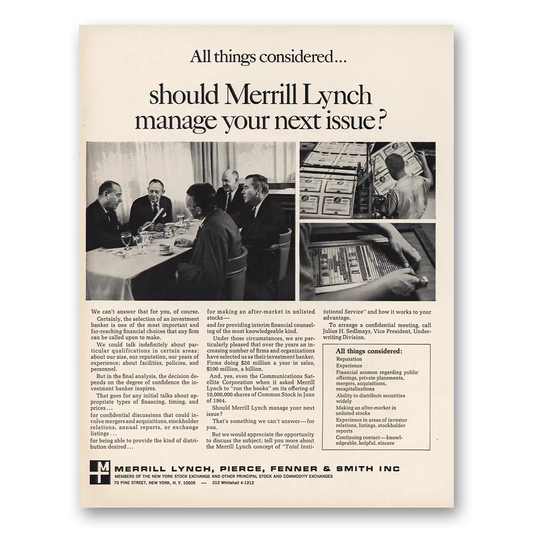 1967 Merrill Lynch Manage Your Next Issue Vintage Magazine Print Ad