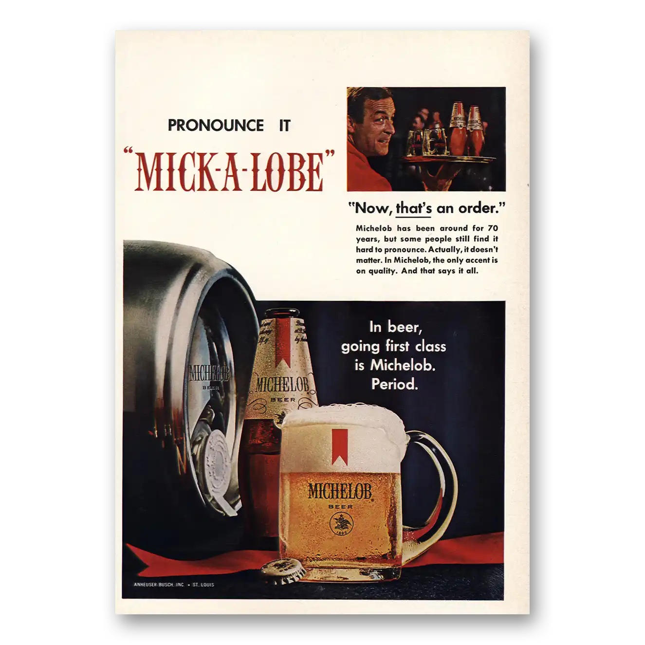 1967 Michelob Beer Pronounce It Mick A Lobe Vintage Magazine Print Ad