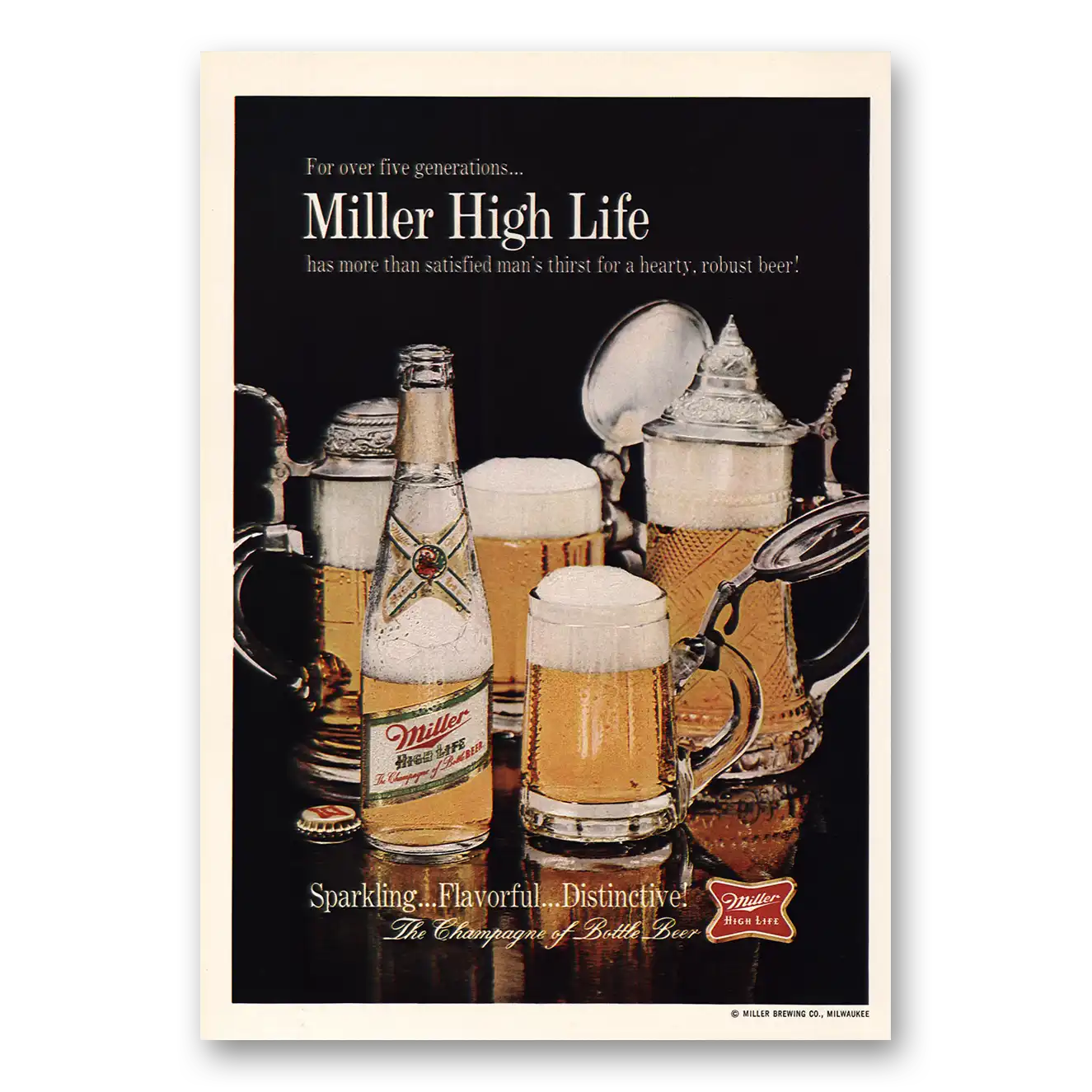 1967 Miller Beer Beer Steins Vintage Magazine Print Ad