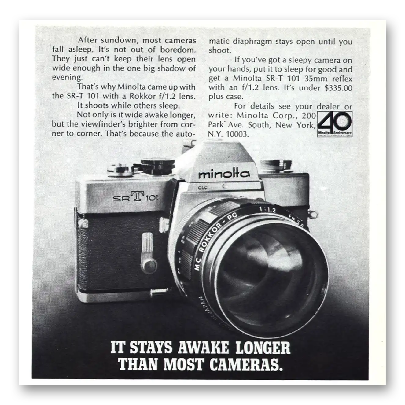 1967 Minolta Camera Stays Awake Longer Than Most Cameras Vintage Magazine Print Ad