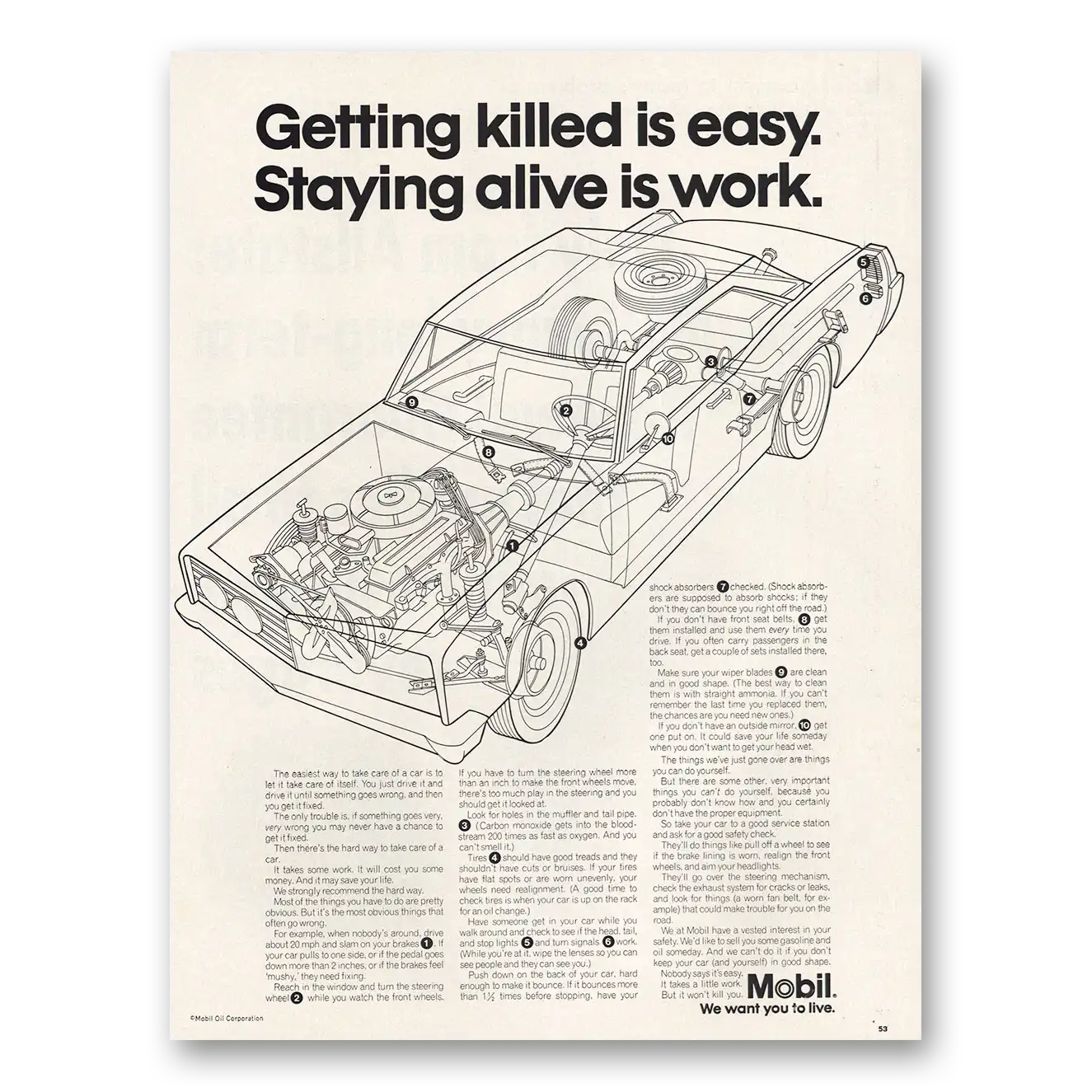 1967 Mobil Getting Killed Is Easy Vintage Magazine Print Ad