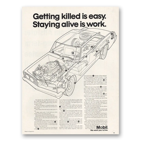 1967 Mobil Getting Killed Is Easy Vintage Magazine Print Ad