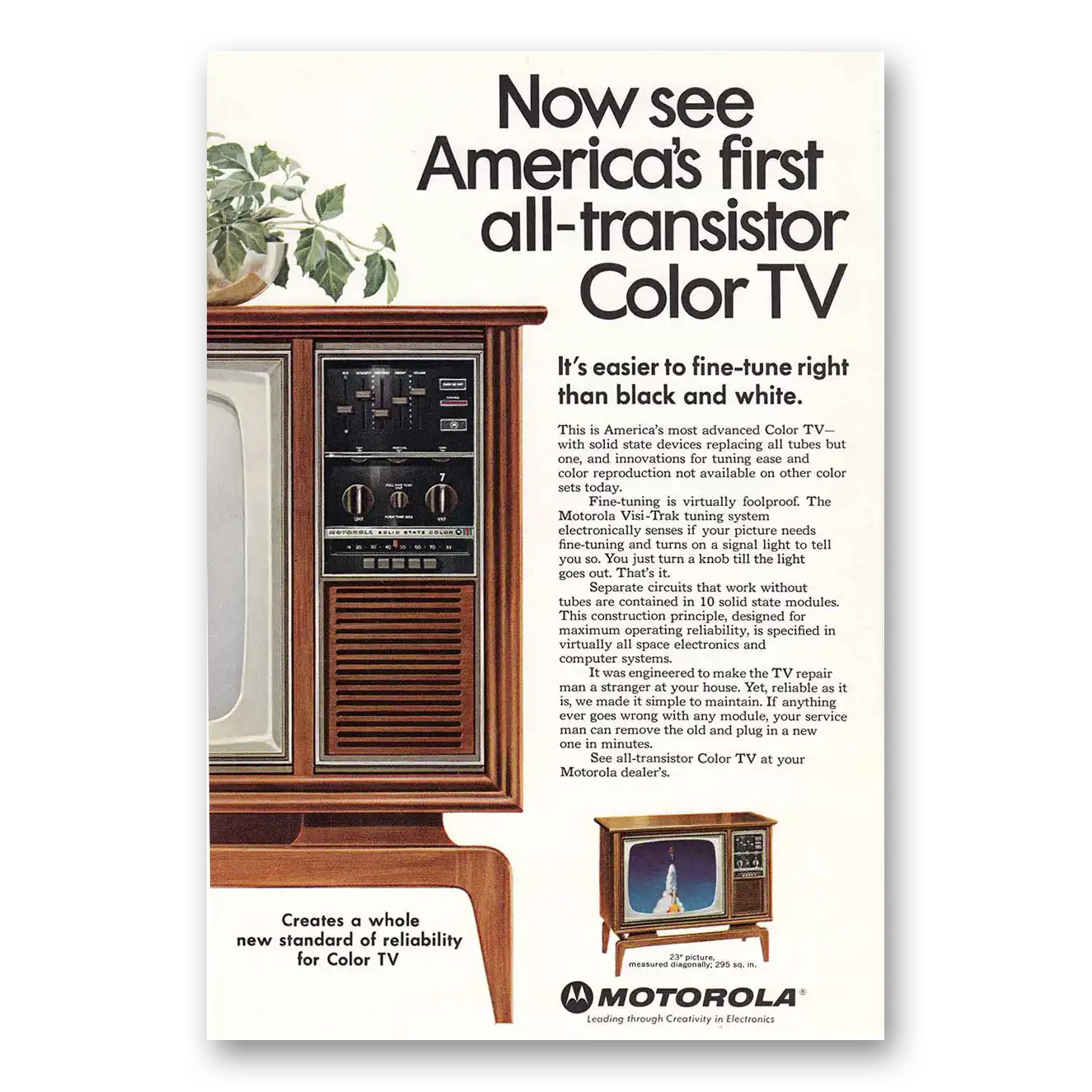 1967 Motorola Television All Transistor Color TV Vintage Magazine Print Ad