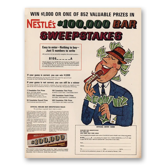 1967 Nestle 100000 Bar Sweepstakes Vintage Magazine Print Ad