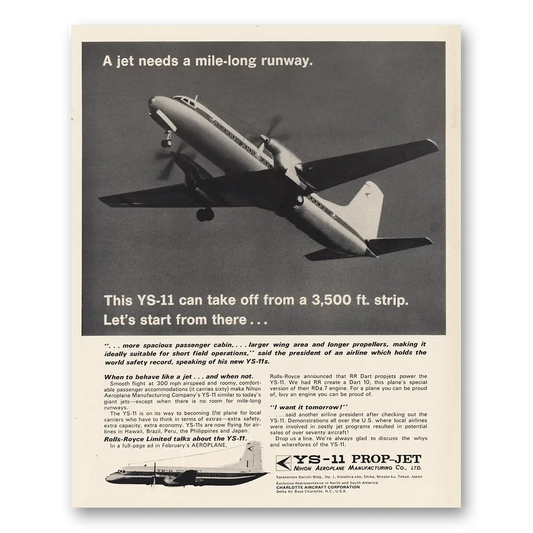 1967 Ninon Aeroplane YS11 Prop Jet Vintage Magazine Print Ad