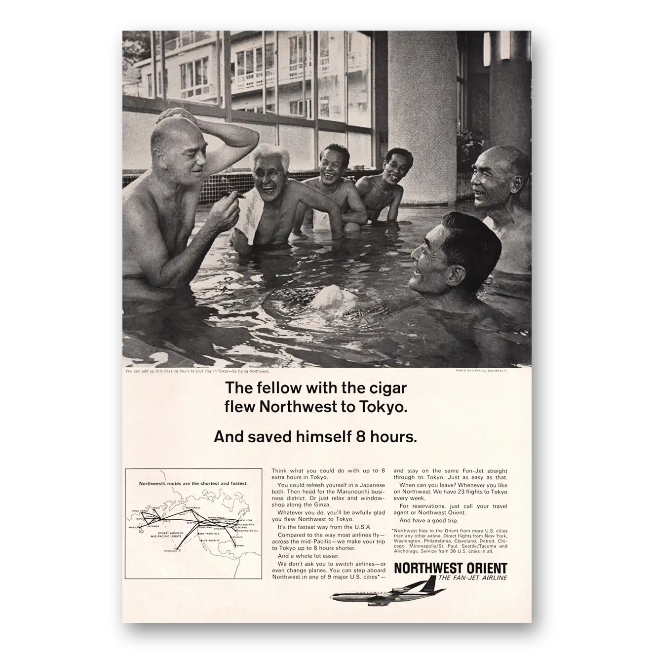 1967 Northwest Orient Airlines Fellow With the Cigar Tokyo Vintage Magazine Print Ad