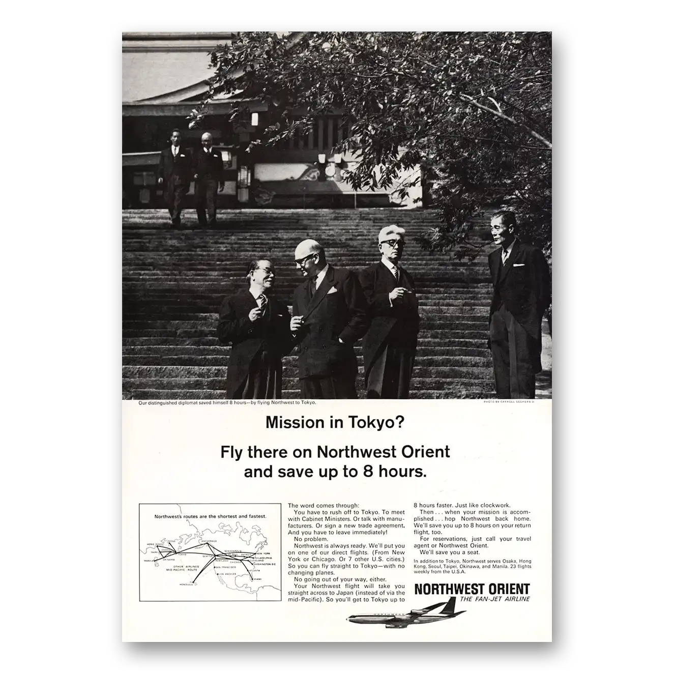 1967 Northwest Orient Airlines Mission In Tokyo Vintage Magazine Print Ad