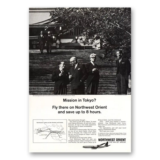 1967 Northwest Orient Airlines Mission In Tokyo Vintage Magazine Print Ad