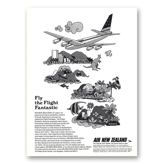 1967 Air New Zealand Fly the Fight Fantastic Vintage Magazine Print Ad