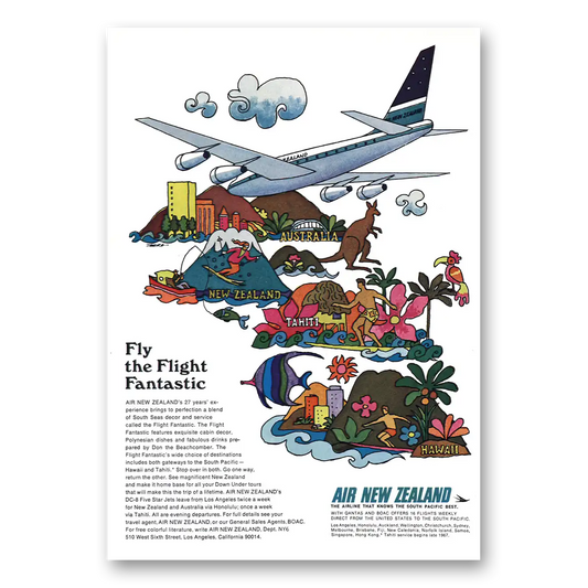 1967 Air New Zealand Flight Fantasic Vintage Magazine Print Ad