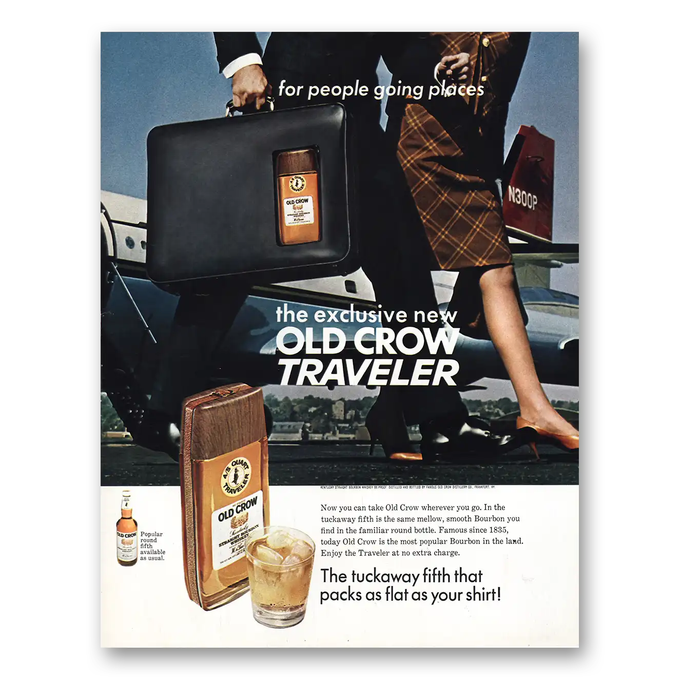 1967 Old Crow Tuckaway Fifth That Packs Flat Vintage Magazine Print Ad