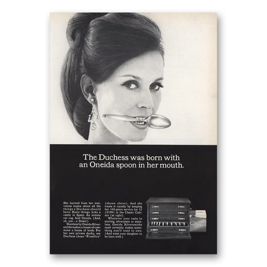 1967 Oneida Duchess Born With Oneida Spoon Vintage Magazine Print Ad