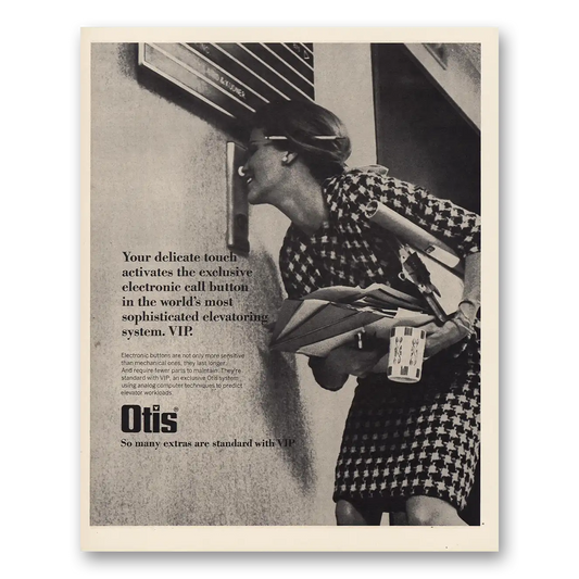 1967 Otis Elevator Delicate Touch Electronic Call Button Vintage Magazine Print Ad