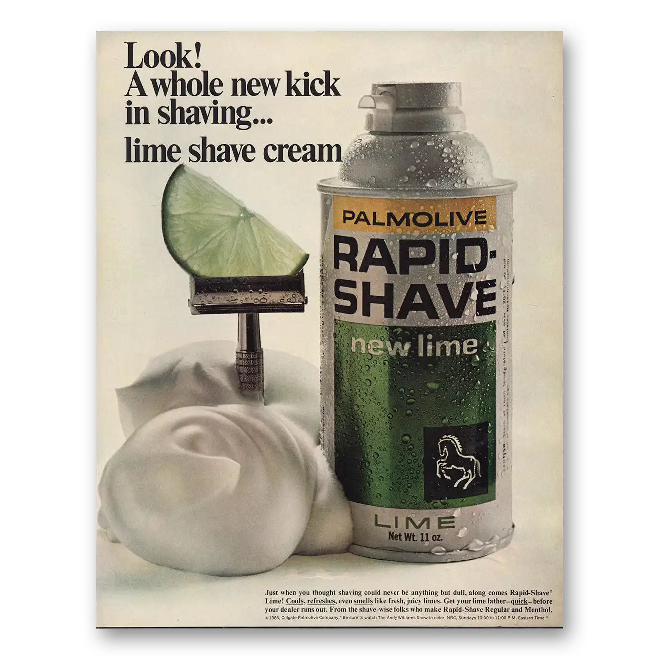 1967 Palmolive Shaving Cream Rapid Shave Lime Shave Cream Vintage Magazine Print Ad