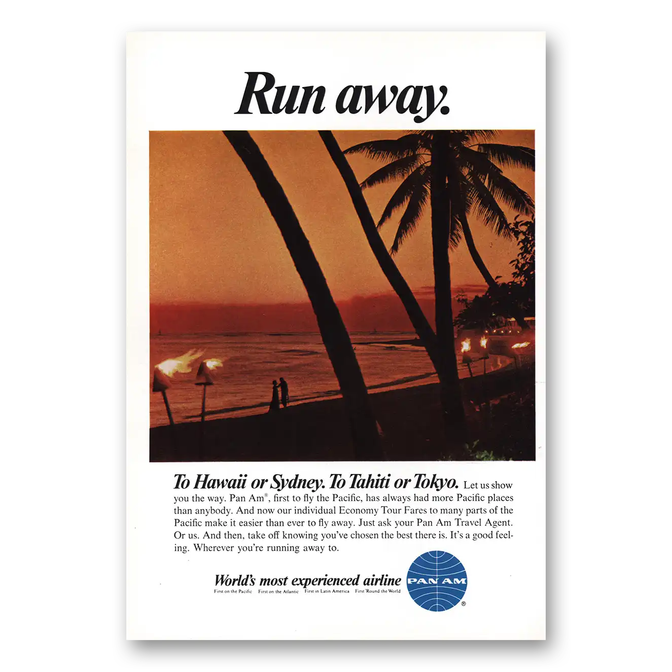 1967 Pan Am Run Away Vintage Magazine Print Ad