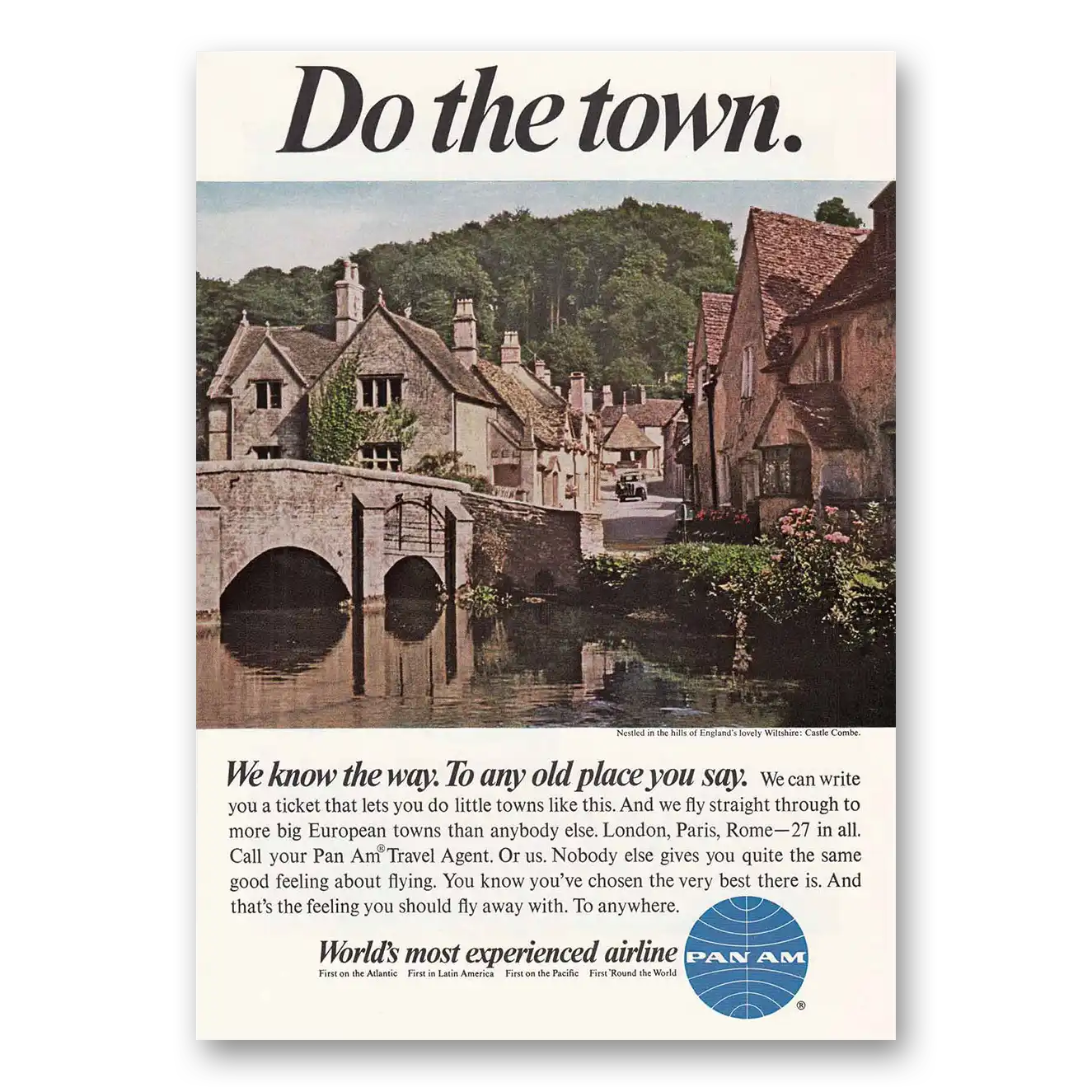 1967 Pan Am Castle Combe Do the Town Vintage Magazine Print Ad