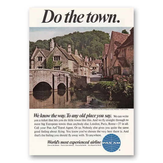 1967 Pan Am Castle Combe Do the Town Vintage Magazine Print Ad