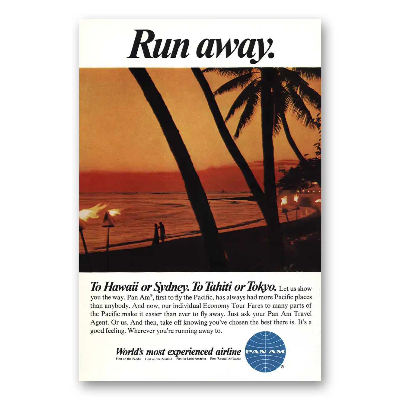 1967 Pan Am Run Away Vintage Magazine Print Ad