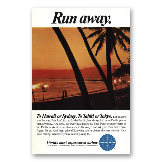 1967 Pan Am Run Away Vintage Magazine Print Ad