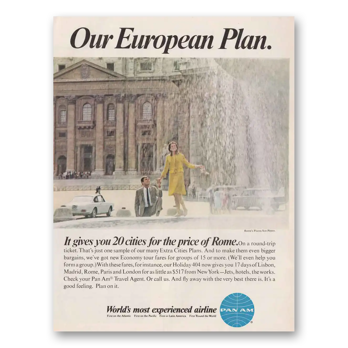 1967 Pan Am Our European Plan Vintage Magazine Print Ad