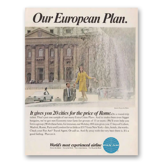 1967 Pan Am Our European Plan Vintage Magazine Print Ad