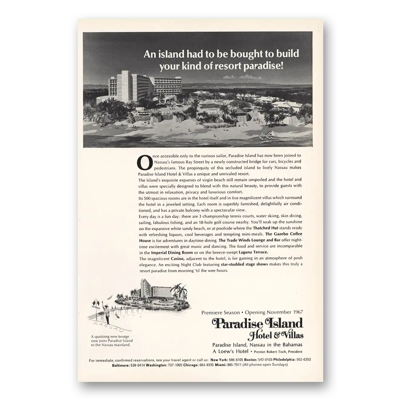 1967 Paradise Island Hotel An Island Had To Be Bought Vintage Magazine Print Ad