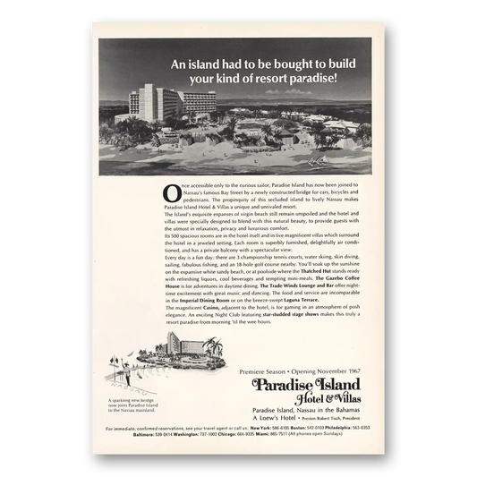 1967 Paradise Island Hotel An Island Had To Be Bought Vintage Magazine Print Ad