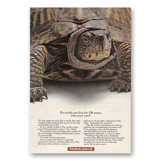 1967 Parke-Davis Turtle Can Live for 138 Years Vintage Magazine Print Ad