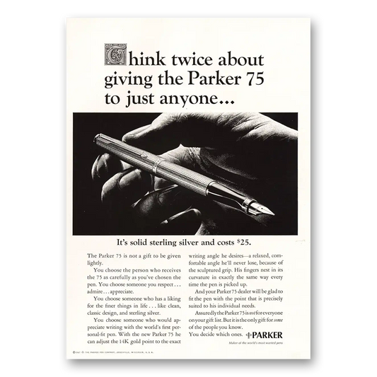 1967 Parker 75 Pen Think Twice Vintage Magazine Print Ad