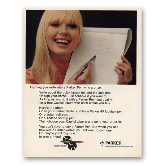 1967 Parker Jotter Pen Anything You Write With Parker Wins a Prize Vintage Magazine Print Ad