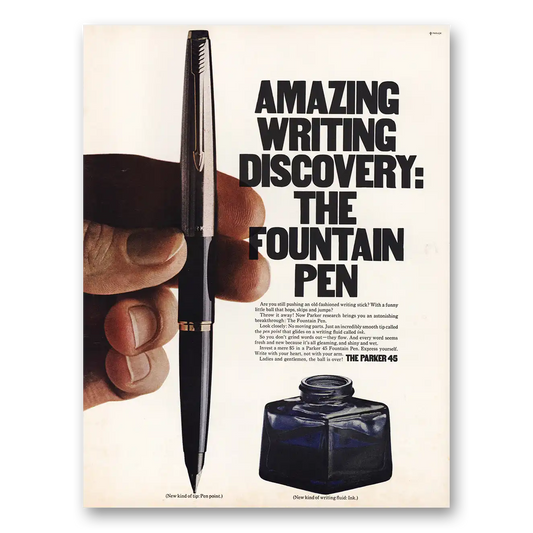 1967 Parker Fountain Pen Amazing Writing Discovery Fountain Pen Vintage Magazine Print Ad