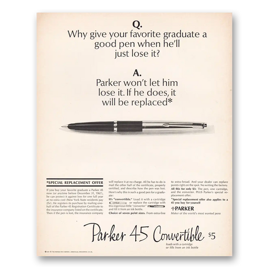 1967 Parker 45 Pen Favorite Graduate Vintage Magazine Print Ad