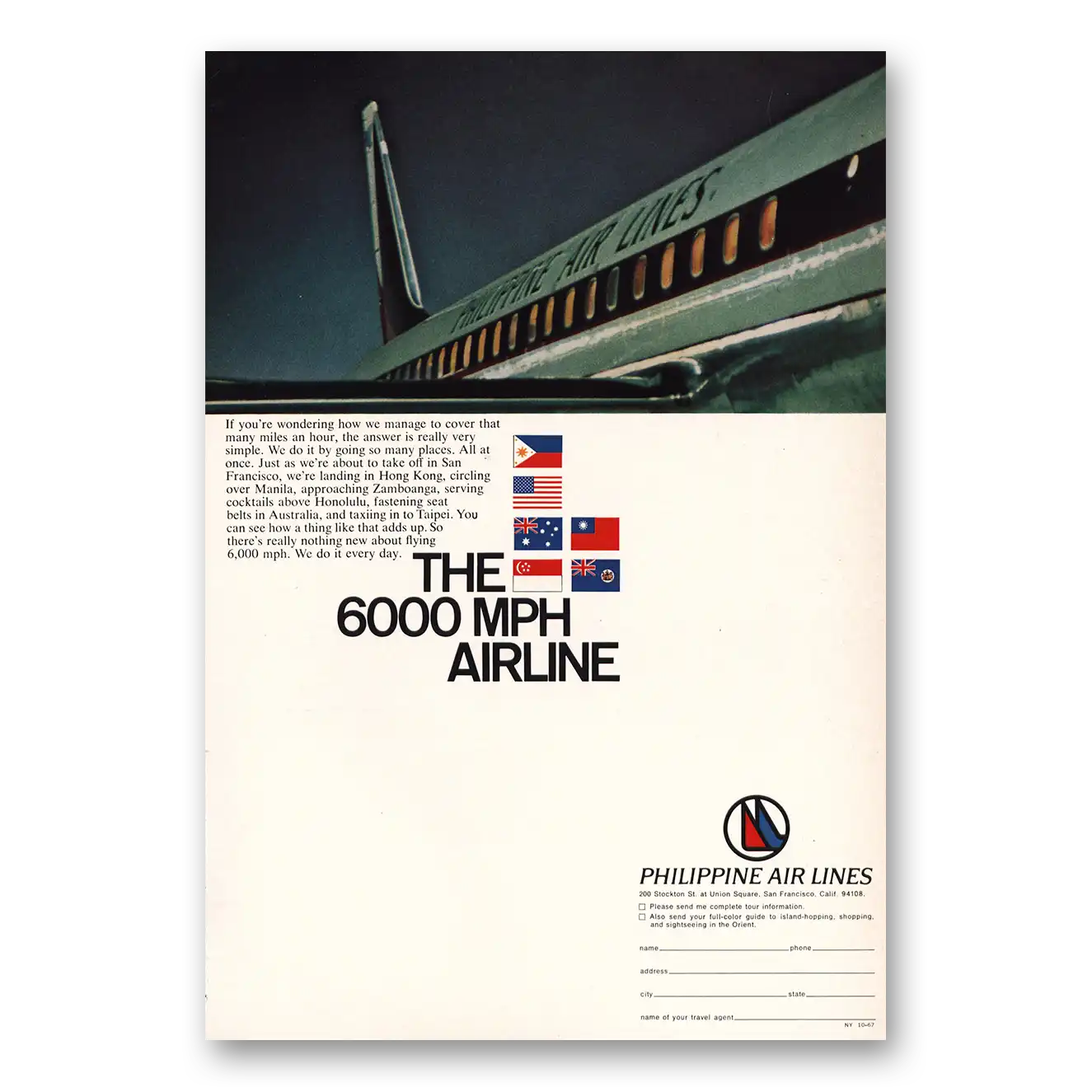 1967 Philippine Airlines The 6000 MPH Airline Vintage Magazine Print Ad