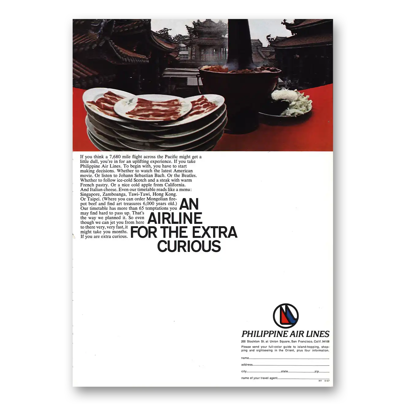 1967 Philippine Airlines Airline for Extra Curious Vintage Magazine Print Ad