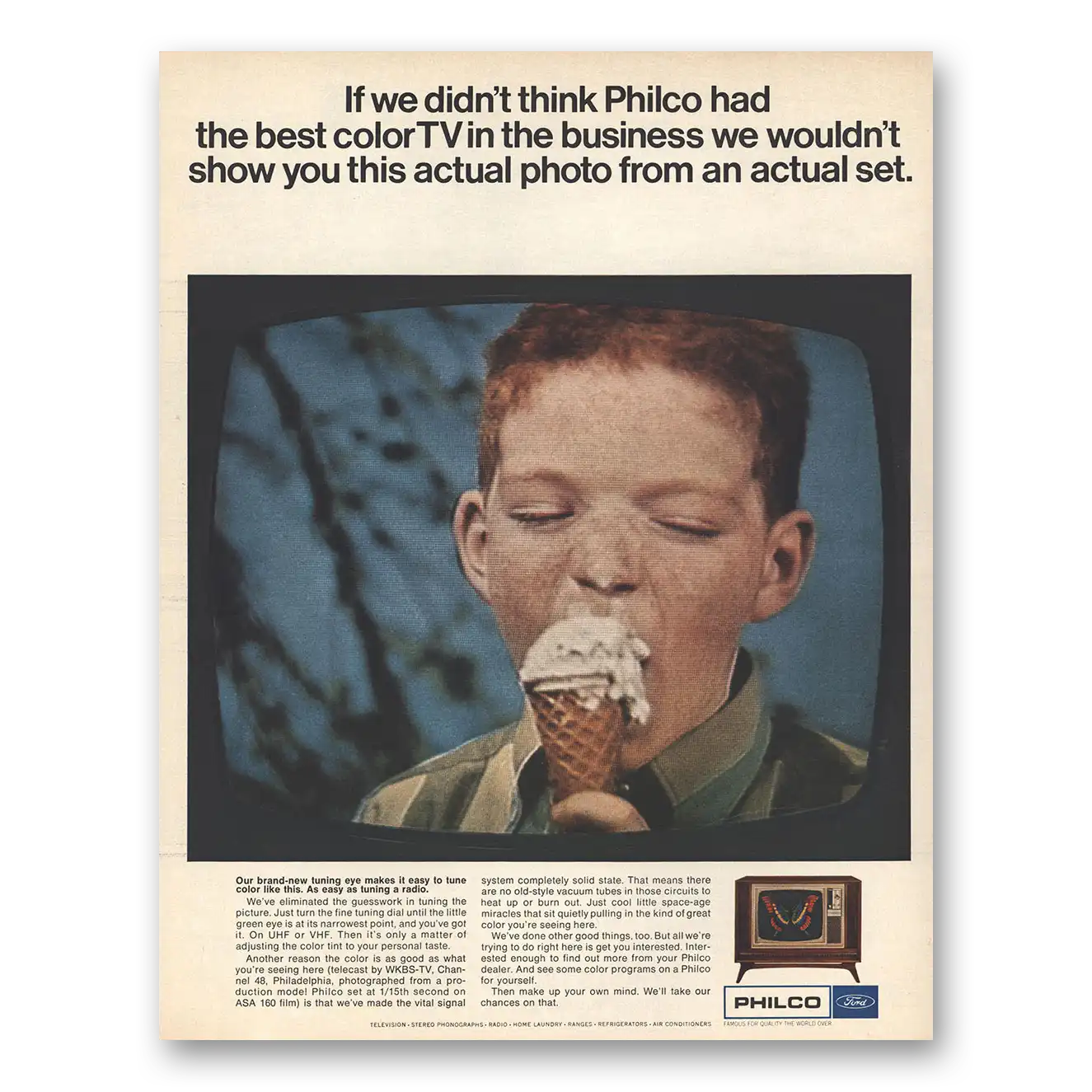 1967 Philco Television Actual Picture From an Actual Set Ice Cream Vintage Magazine Print Ad