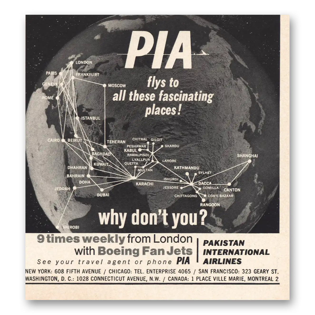 1967 Pakistan International Airlines Fascinating Places Vintage Magazine Print Ad