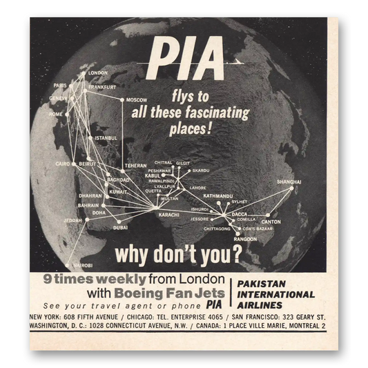 1967 Pakistan International Airlines Fascinating Places Vintage Magazine Print Ad