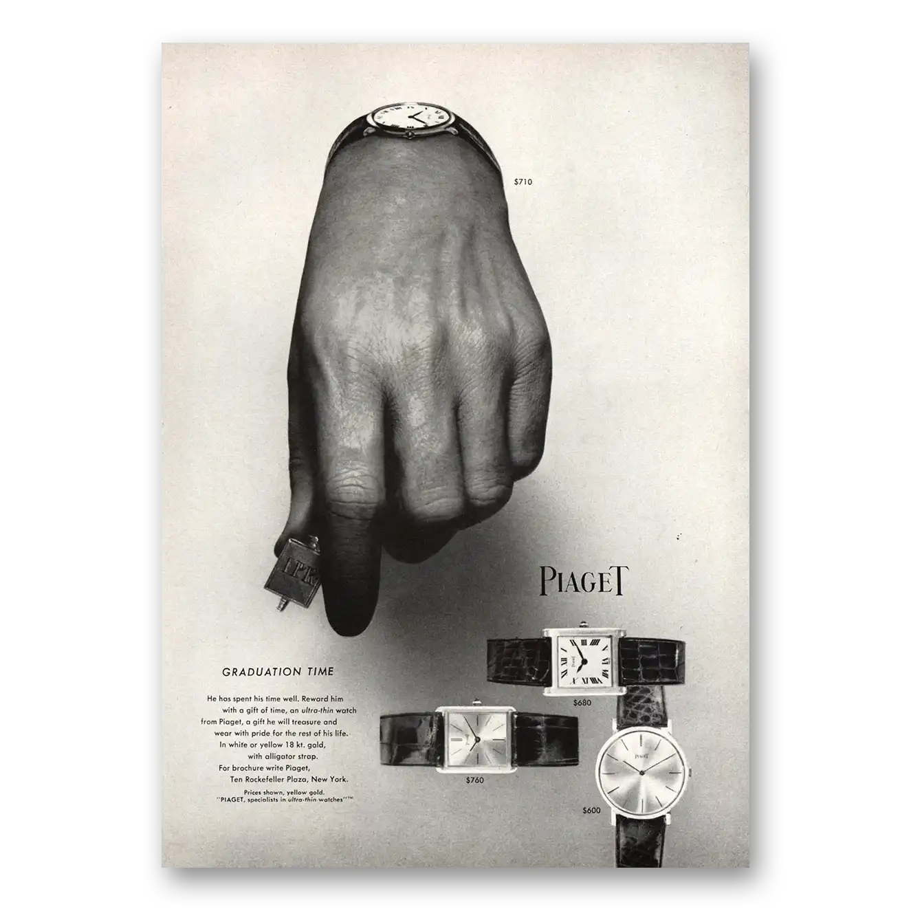 1967 Piaget Watches Graduation Time Vintage Magazine Print Ad