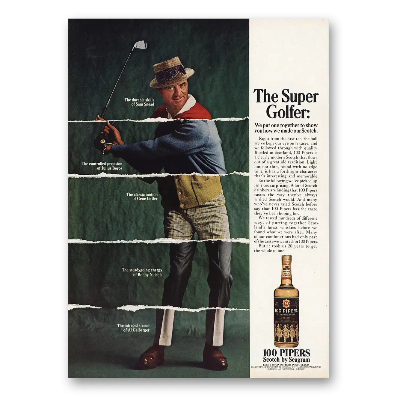 1967 100 Pipers Super Golfer Vintage Magazine Print Ad