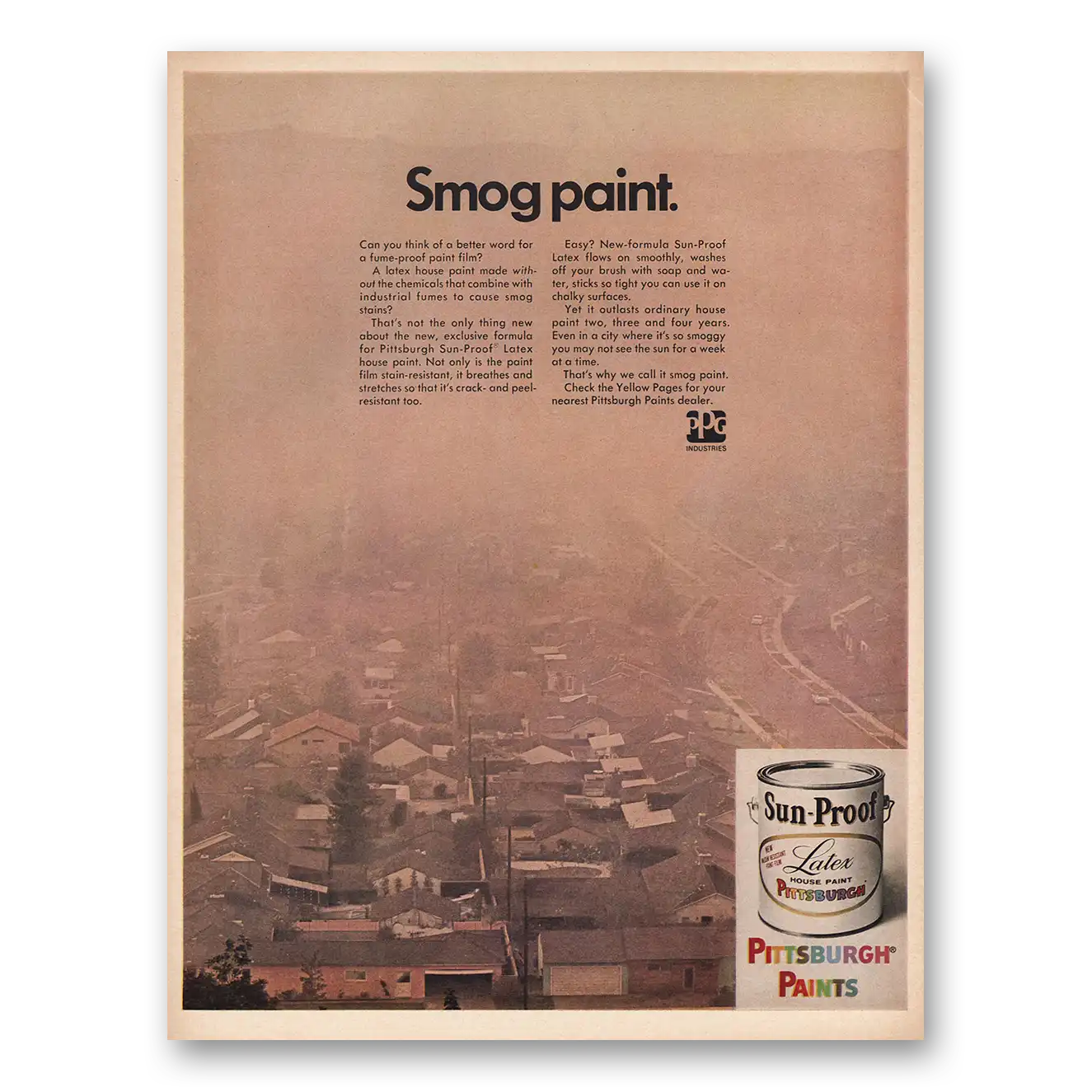 1967 Pittsburgh Paints Smog Proof Vintage Magazine Print Ad