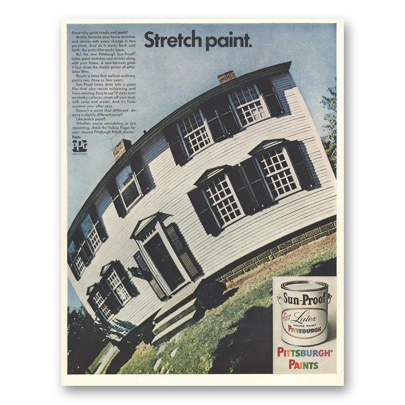 1967 Pittsburgh Paints Stretch Paint Sun Proof Vintage Magazine Print Ad