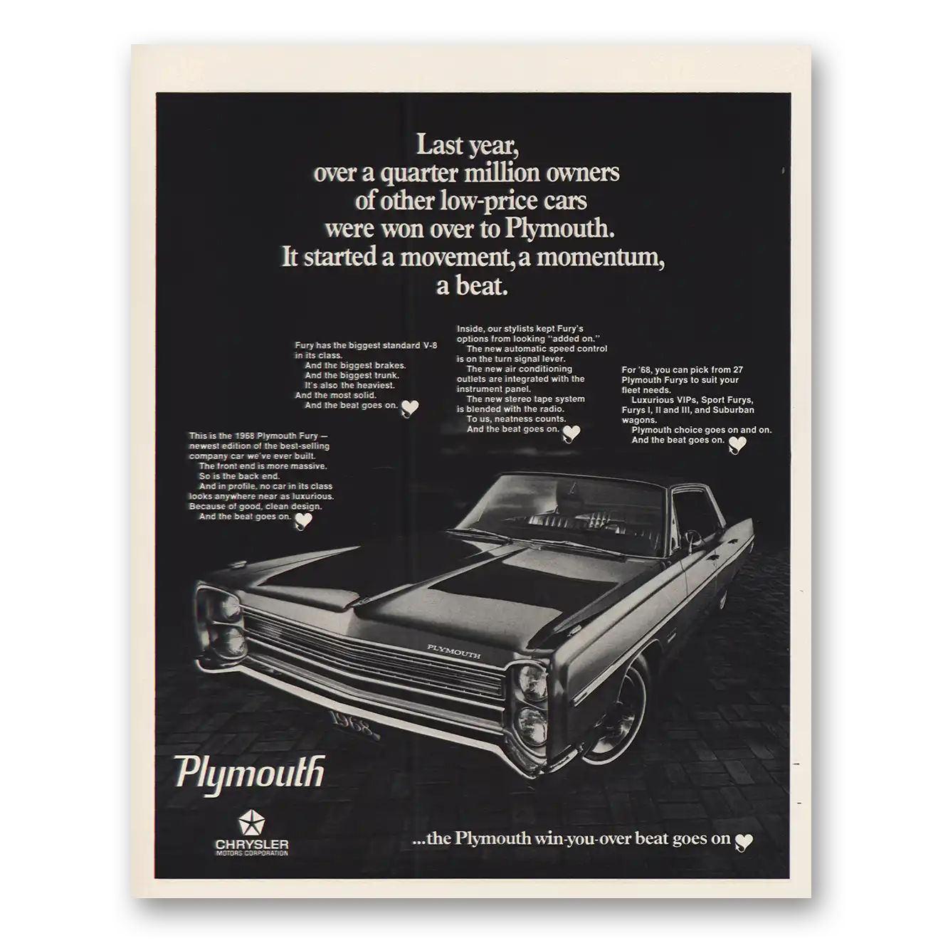 1967 Plymouth Started Moment Momentum Beat Vintage Magazine Print Ad