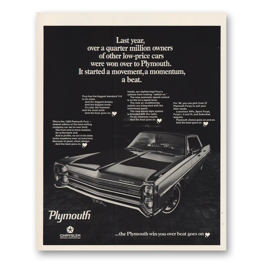 1967 Plymouth Started Moment Momentum Beat Vintage Magazine Print Ad