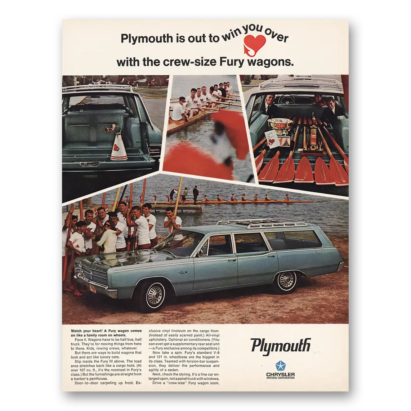 1967 Plymouth Fury Out to Win You Over Rowers Vintage Magazine Print Ad