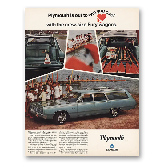 1967 Plymouth Fury Out to Win You Over Rowers Vintage Magazine Print Ad