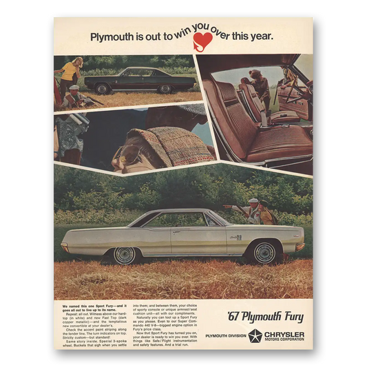 1967 Plymouth Fury Out to Win You Over This Year Vintage Magazine Print Ad