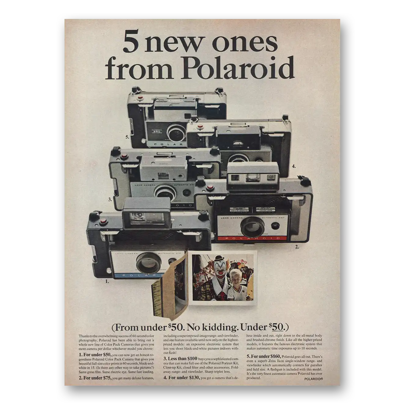 1967 Polaroid 5 New Ones Vintage Magazine Print Ad